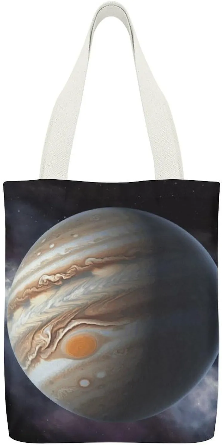 Double-sided Jupiter Landscape Printed Canvas Tote Bag, Printed Simple Tote Bag, Shoulder Tote Bag, Canvas Bag with Inner Pocket