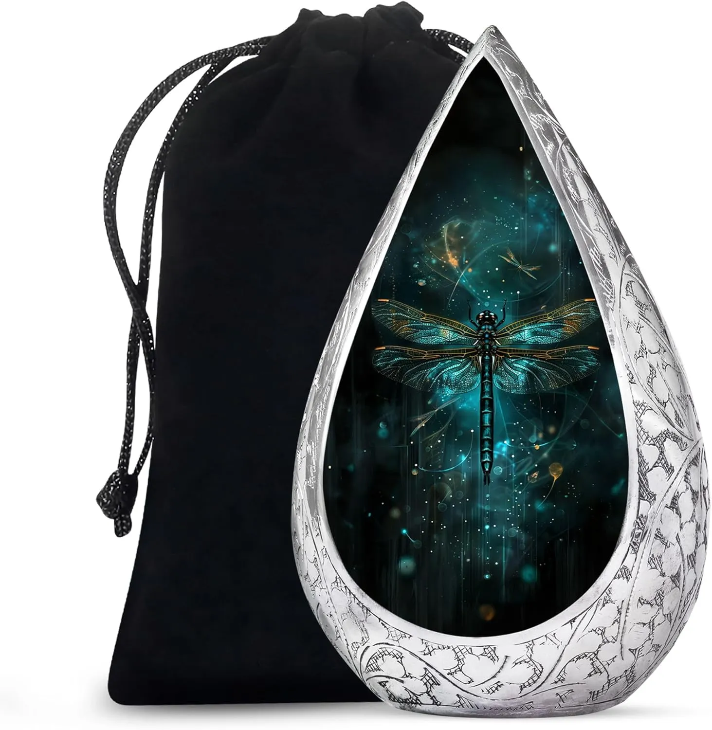 Dragonfly Cremation Urns for Human Ashes - Large Drop Funeral Urn for Human Ashes Adult Male and Female - Blue Urn for Daughter and Son with Velvet Bag, 10 Inch