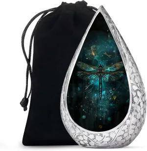 Dragonfly Cremation Urns for Human Ashes - Large Drop Funeral Urn for Human Ashes Adult Male and Female - Blue Urn for Daughter and Son with Velvet Bag, 10 Inch