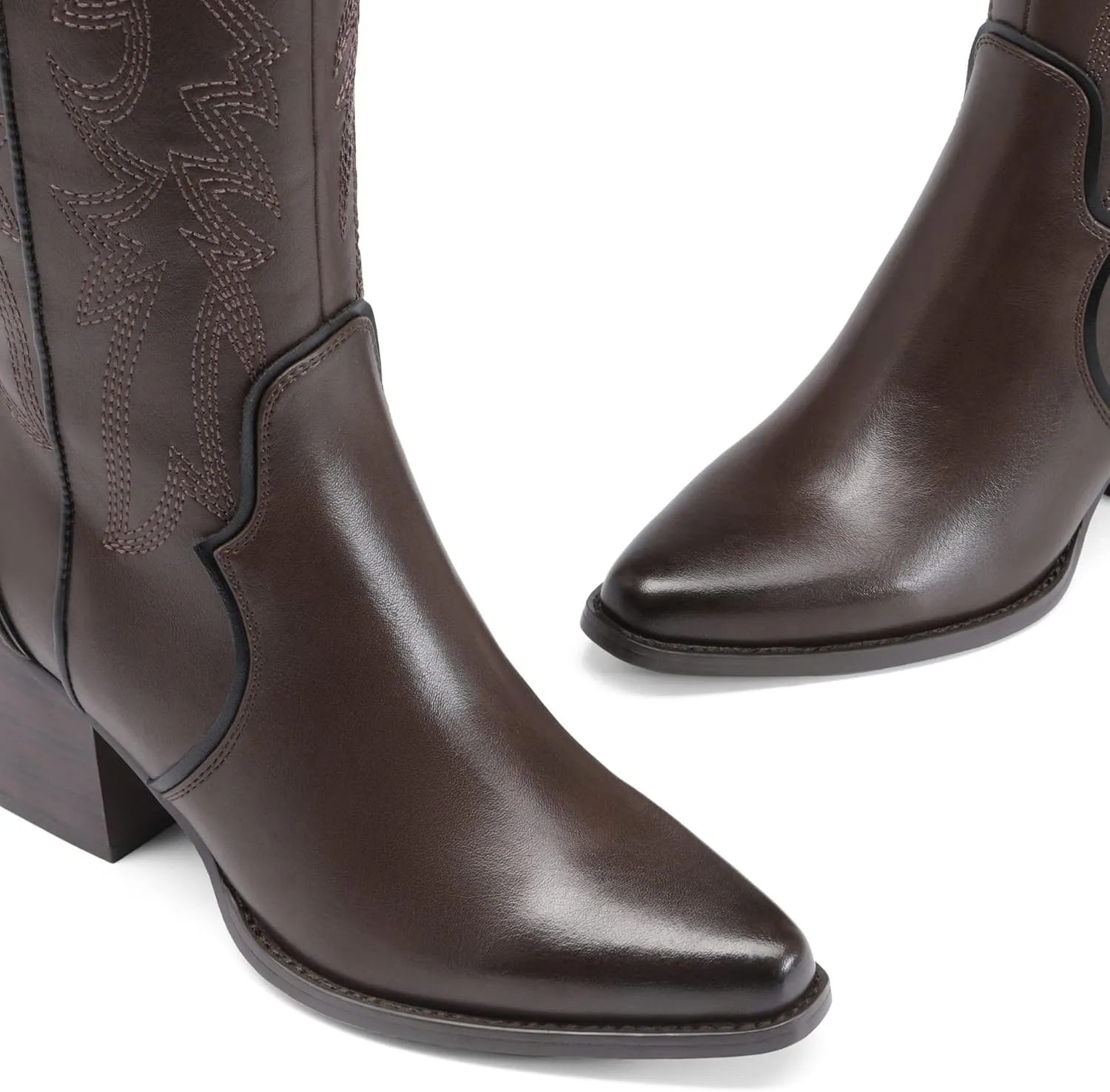 DREAM PAIRS Womens Cowboy Boots Wide Calf Comfortable Pull On Zipper Chunky Heel Pointed Toe Embroidered Western Cowgirl Knee High Boots Girls Ladies Retro Tall Boot