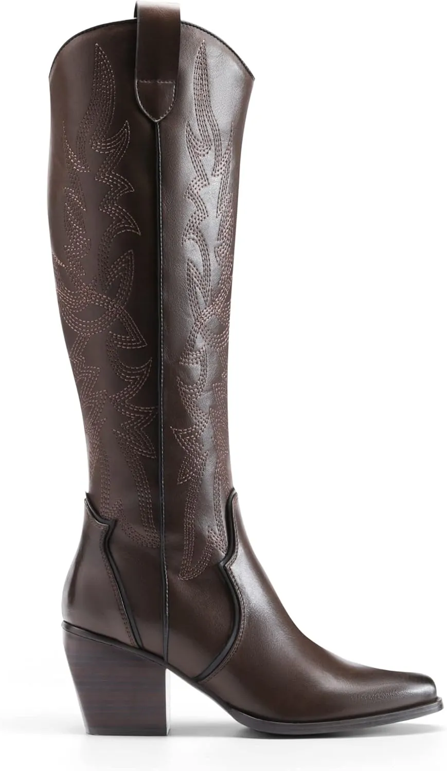 DREAM PAIRS Womens Cowboy Boots Wide Calf Comfortable Pull On Zipper Chunky Heel Pointed Toe Embroidered Western Cowgirl Knee High Boots Girls Ladies Retro Tall Boot
