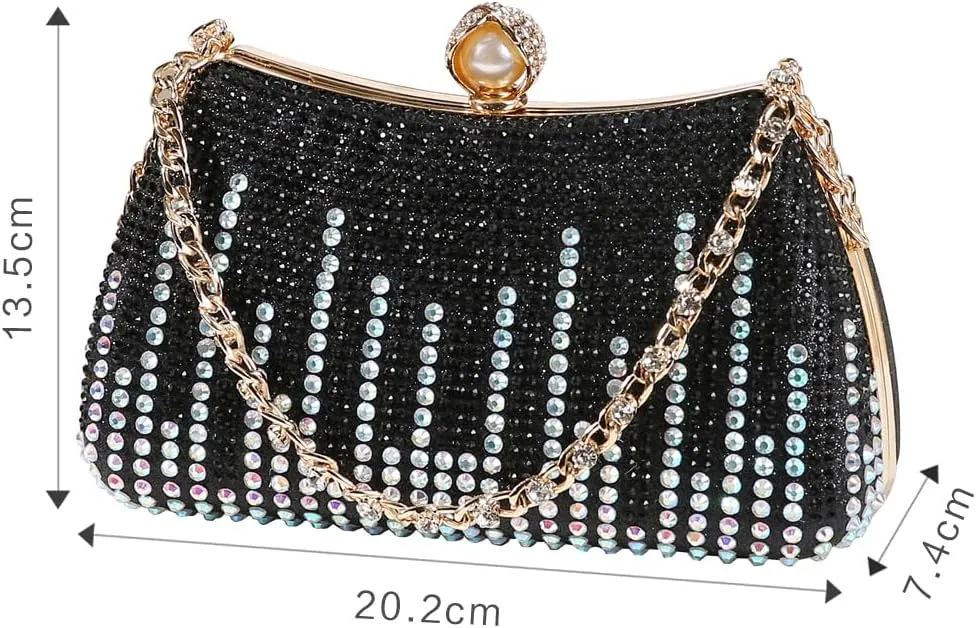 Dreubea Womens Fashion Rhinestone Evening Handbag with Chain Shiny Tote Clutch Bag
