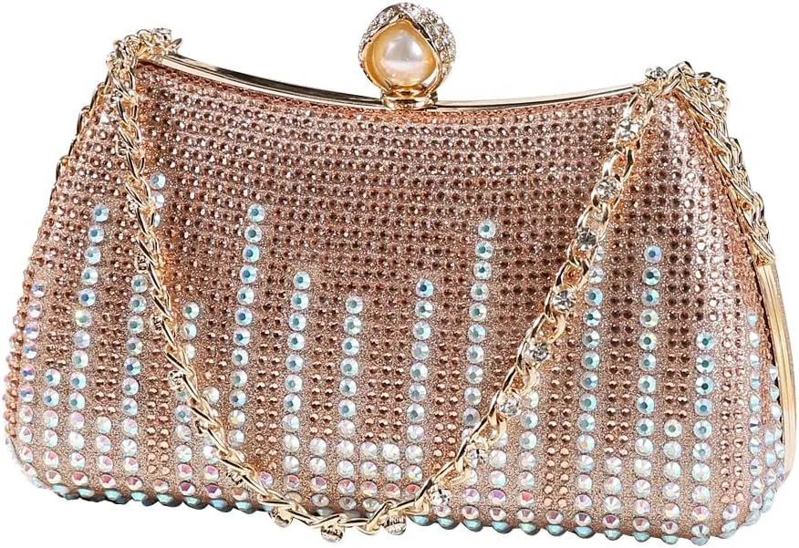 Dreubea Womens Fashion Rhinestone Evening Handbag with Chain Shiny Tote Clutch Bag