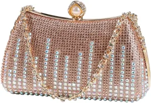 Dreubea Womens Fashion Rhinestone Evening Handbag with Chain Shiny Tote Clutch Bag
