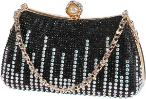 Dreubea Womens Fashion Rhinestone Evening Handbag with Chain Shiny Tote Clutch Bag