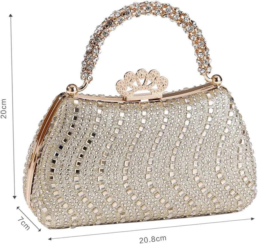 Dreubea Womens Shiny Tote Evening Bag Fashion Rhinestone Decrated Handbag