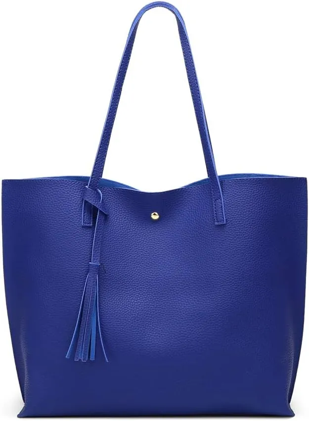 Dreubea Women's Soft Faux Leather Tote Shoulder Bag from, Big Capacity Tassel Handbag