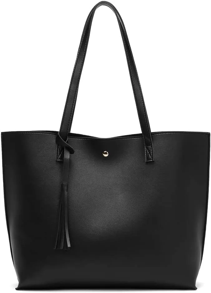 Dreubea Women's Soft Faux Leather Tote Shoulder Bag from, Big Capacity Tassel Handbag