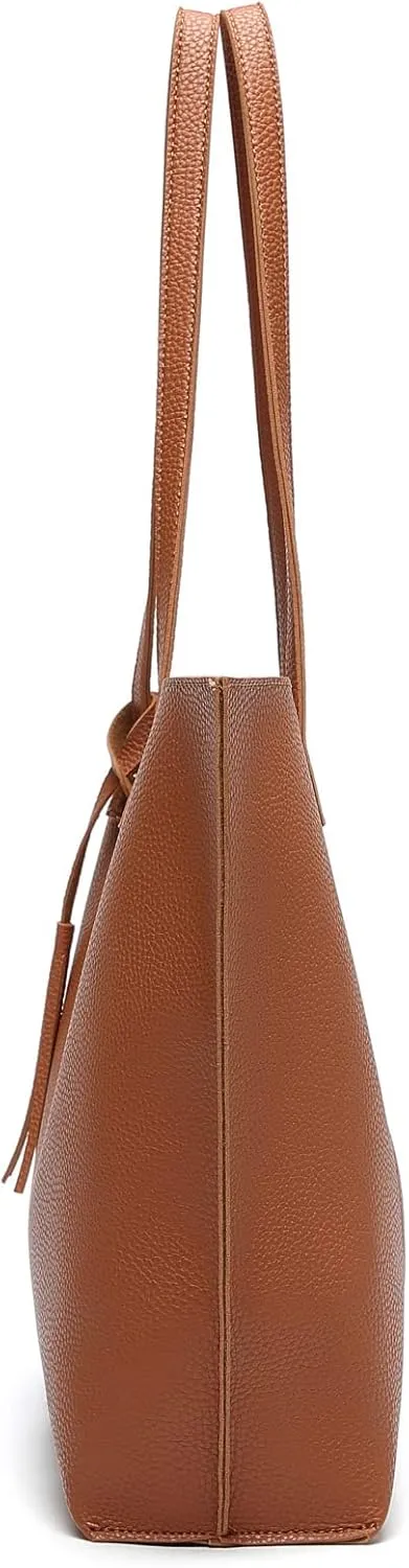 Dreubea Women's Soft Faux Leather Tote Shoulder Bag from, Big Capacity Tassel Handbag