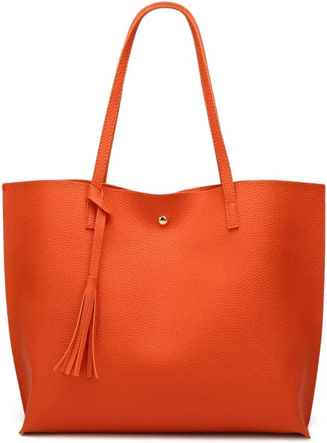 Dreubea Women's Soft Faux Leather Tote Shoulder Bag from, Big Capacity Tassel Handbag