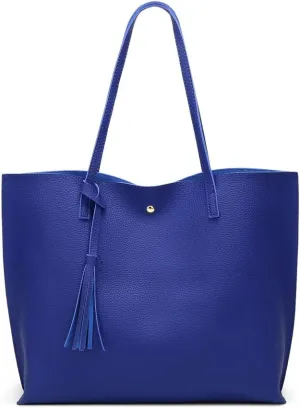 Dreubea Women's Soft Faux Leather Tote Shoulder Bag from, Big Capacity Tassel Handbag