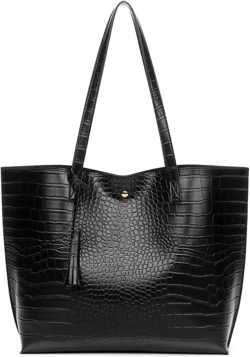 Dreubea Women's Soft Faux Leather Tote Shoulder Bag from, Big Capacity Tassel Handbag