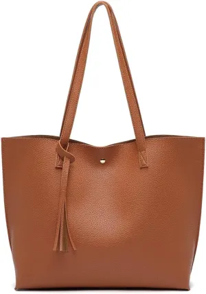 Dreubea Women's Soft Faux Leather Tote Shoulder Bag from, Big Capacity Tassel Handbag