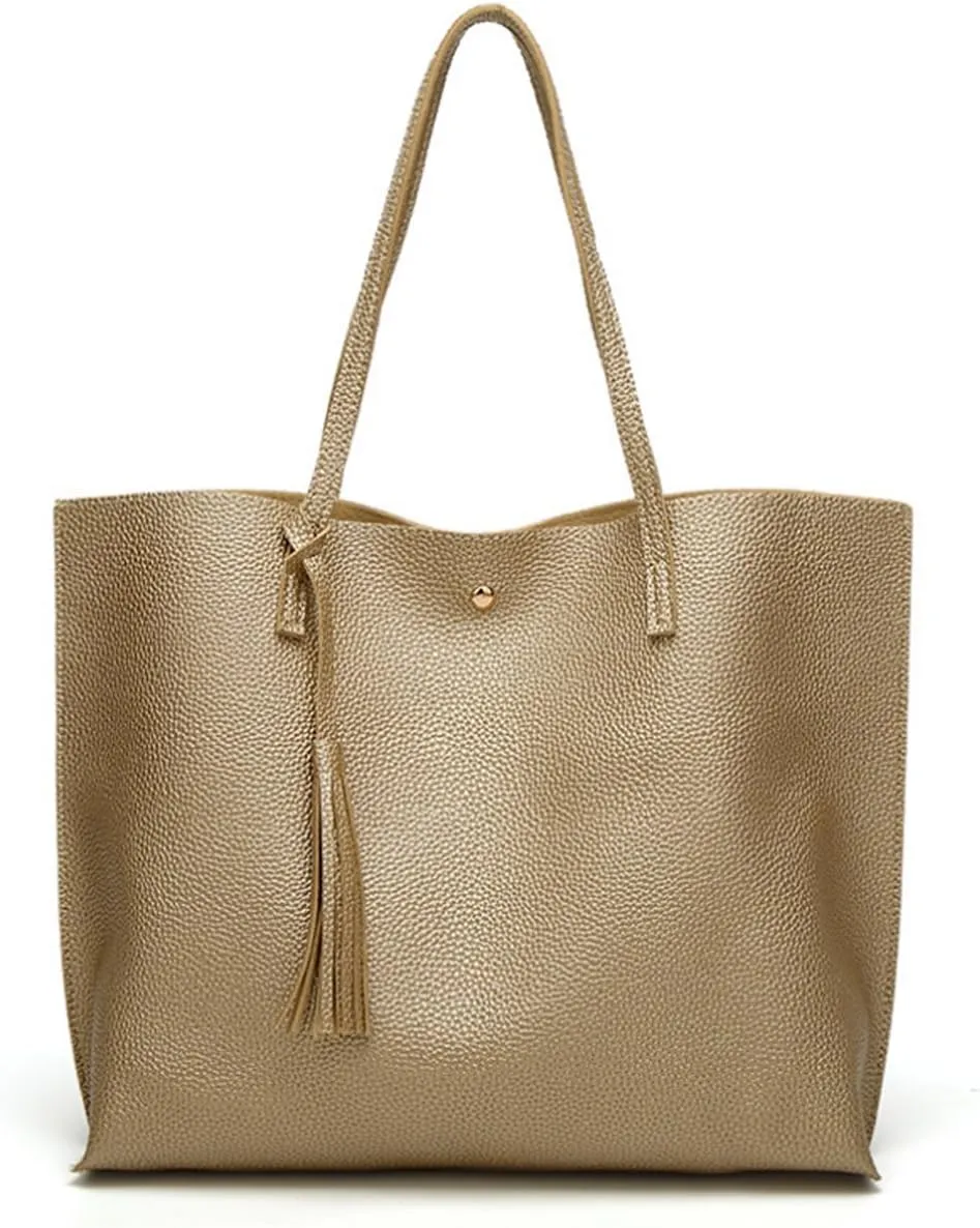 Dreubea Women's Soft Faux Leather Tote Shoulder Bag from, Big Capacity Tassel Handbag