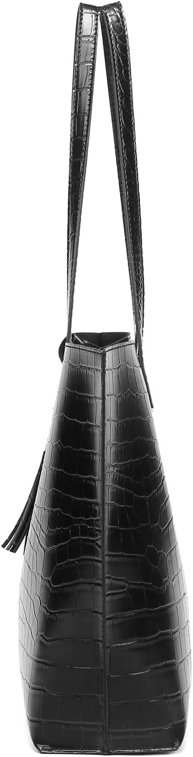 Dreubea Women's Soft Faux Leather Tote Shoulder Bag from, Big Capacity Tassel Handbag