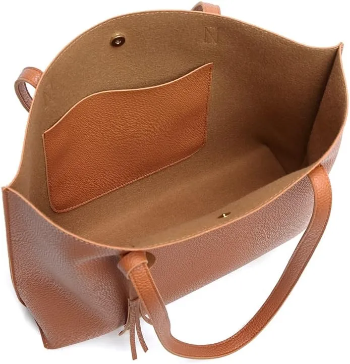 Dreubea Women's Soft Faux Leather Tote Shoulder Bag from, Big Capacity Tassel Handbag