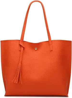 Dreubea Women's Soft Faux Leather Tote Shoulder Bag from, Big Capacity Tassel Handbag