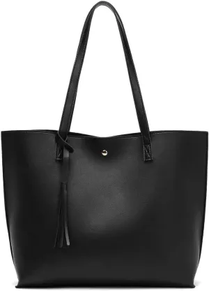 Dreubea Women's Soft Faux Leather Tote Shoulder Bag from, Big Capacity Tassel Handbag