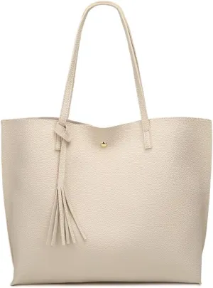 Dreubea Women's Soft Faux Leather Tote Shoulder Bag from, Big Capacity Tassel Handbag