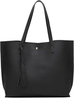 Dreubea Women's Soft Faux Leather Tote Shoulder Bag from, Big Capacity Tassel Handbag