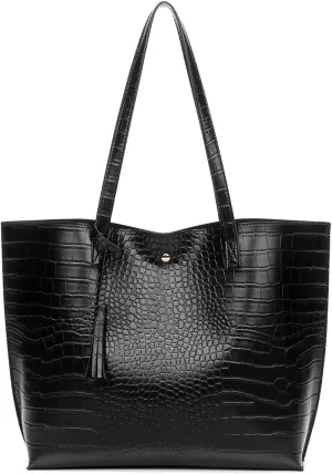 Dreubea Women's Soft Faux Leather Tote Shoulder Bag from, Big Capacity Tassel Handbag