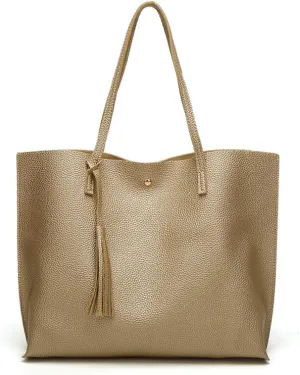 Dreubea Women's Soft Faux Leather Tote Shoulder Bag from, Big Capacity Tassel Handbag