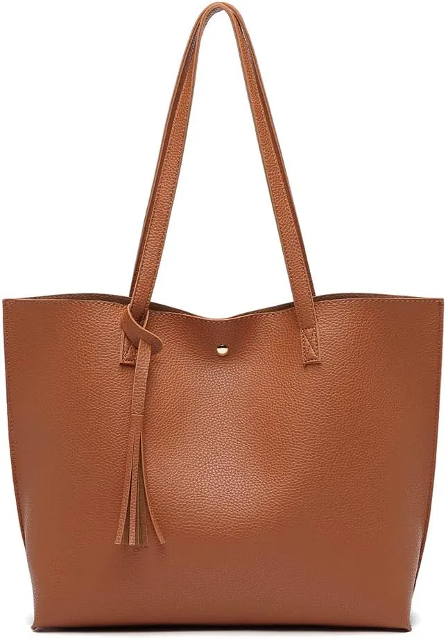 Dreubea Women's Soft Faux Leather Tote Shoulder Bag from, Big Capacity Tassel Handbag