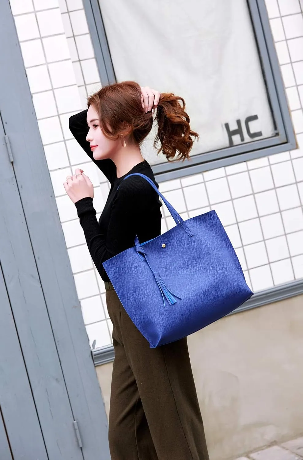 Dreubea Women's Soft Faux Leather Tote Shoulder Bag from, Big Capacity Tassel Handbag