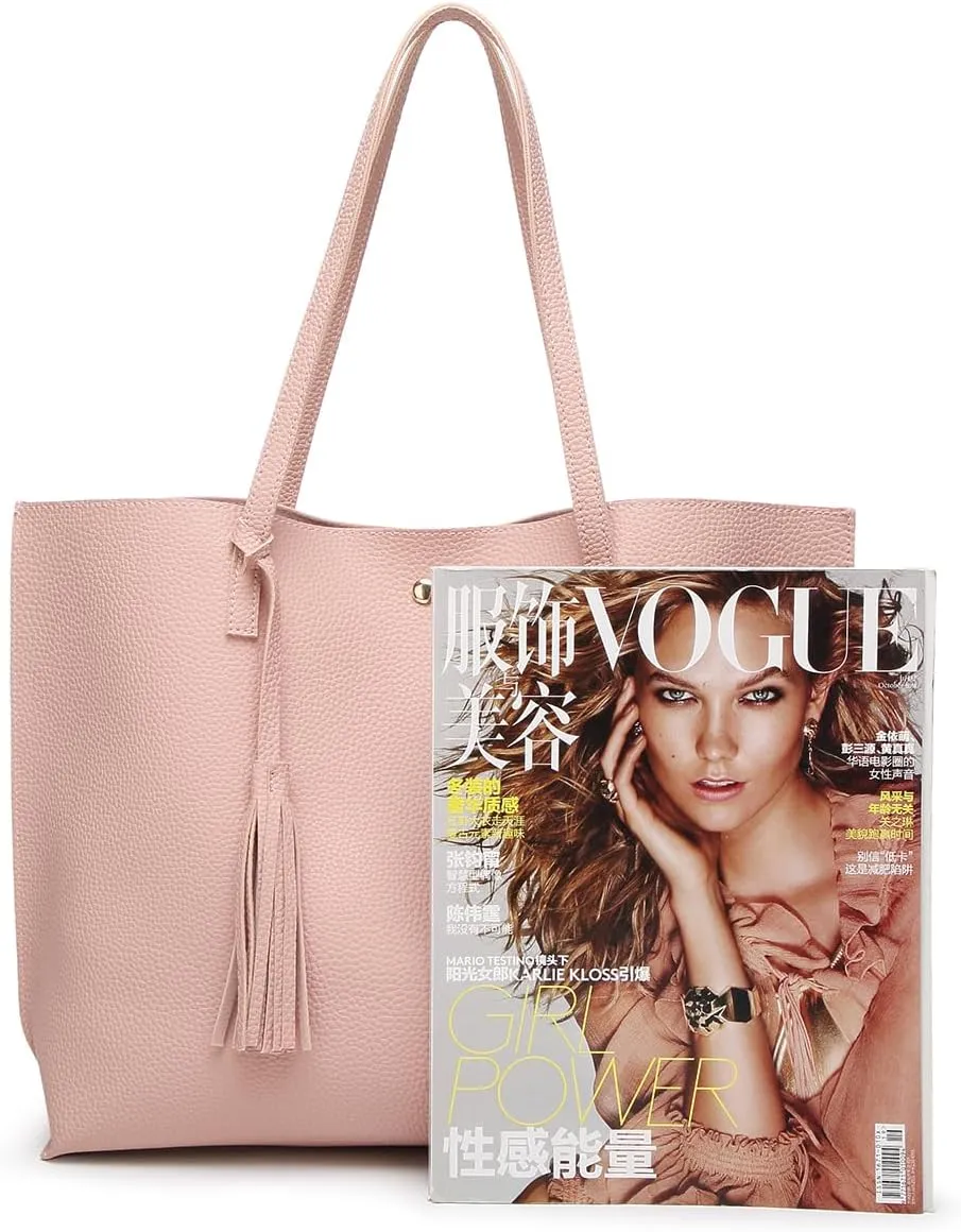 Dreubea Women's Soft Faux Leather Tote Shoulder Bag from, Big Capacity Tassel Handbag