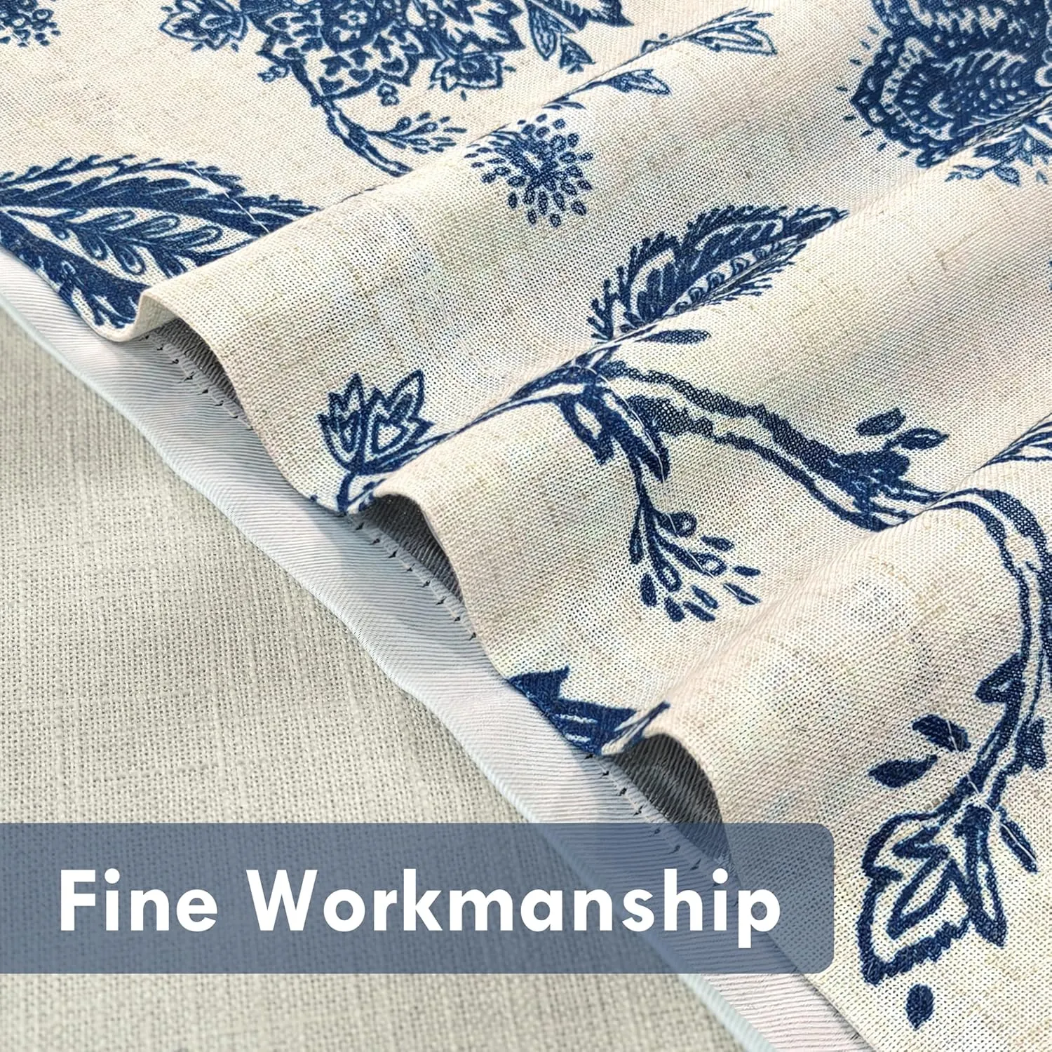 DriftAway Freda Jacobean Floral Linen Blend Blackout Thermal Insulated Energy Saving Privacy Window Linen Curtain Valance Rod Pocket 2 Layers Single 52 Inch by 14 Inch Plus 2 Inch Header Navy Beige