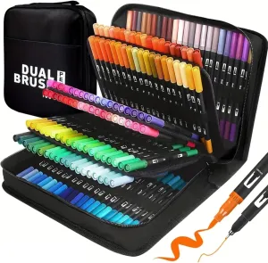 Dual Brush Markers Pens, 168 Colors Dual Tip(Fineliner & Brush) Art Markers for Kids, Brush Tip Markers for Adult Coloring Books No Bleeding