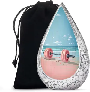 Dumbbell Large Urn for Ashes Adult Male and Female 10 Inch - Blue Sky Funeral Urn for Dad, Mom and Uncles - Drop Beach Urns for Human Ashes - Cremation Urns for Men - Includes Velvet Bag