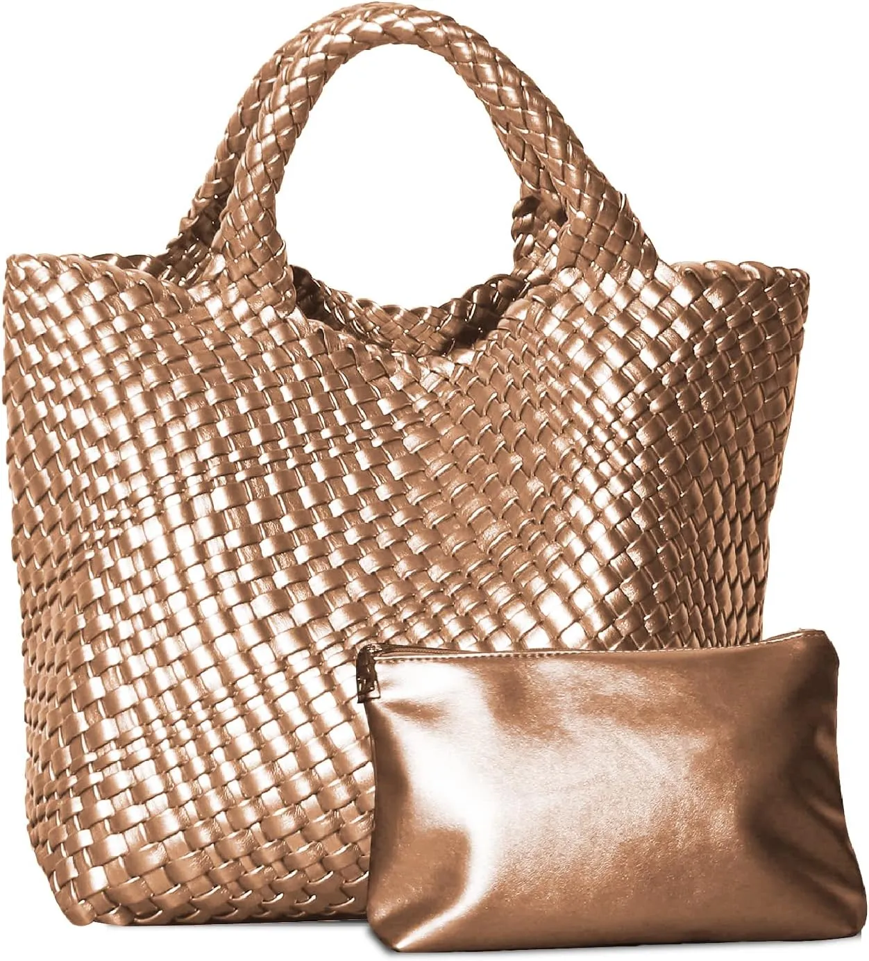 Dyalsa Woven Bag for Women, Vegan Leather Tote Bag Large Summer Beach Handbag Purse Retro Handmade Travel Shoulder Bag Set