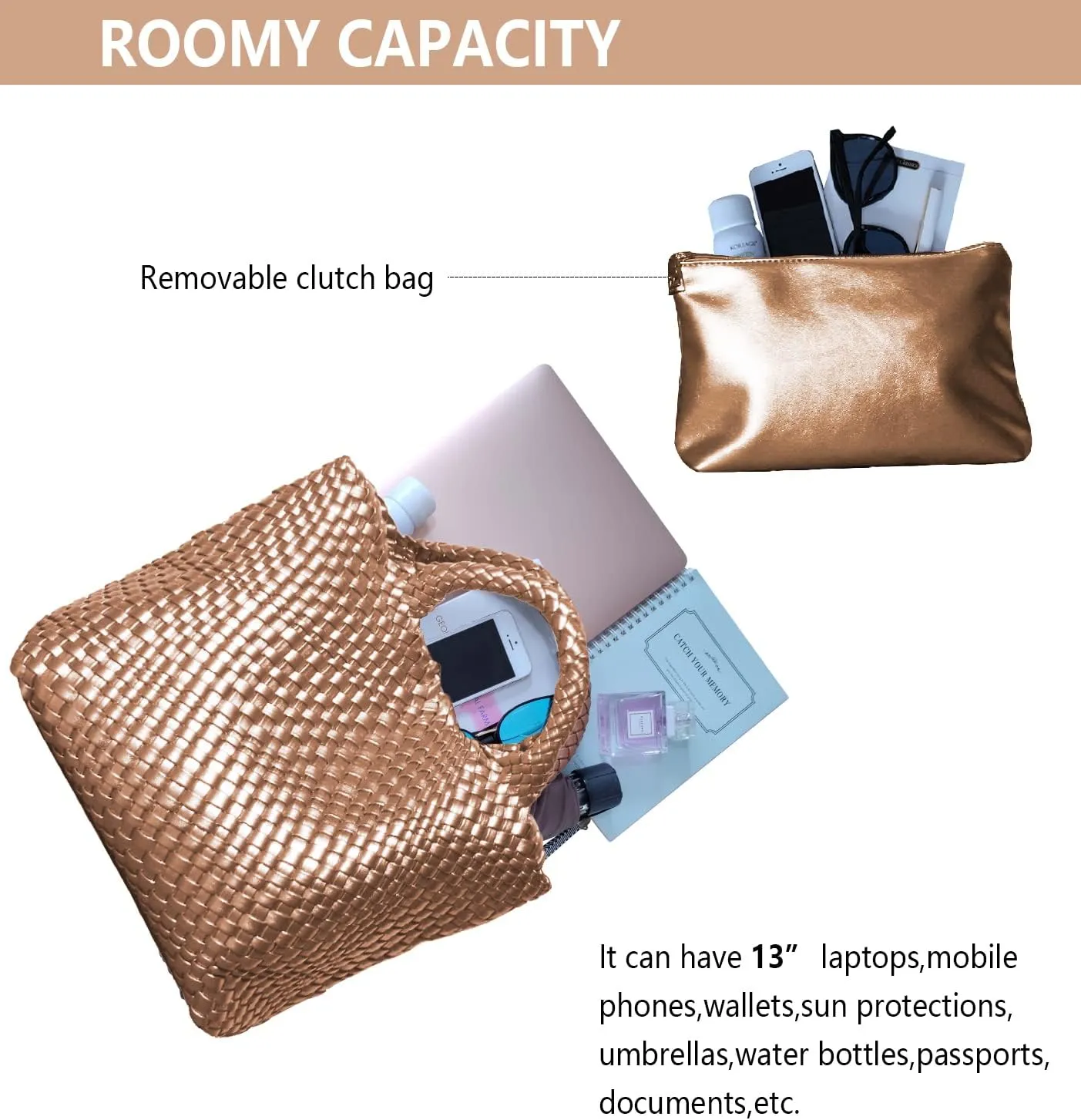Dyalsa Woven Bag for Women, Vegan Leather Tote Bag Large Summer Beach Handbag Purse Retro Handmade Travel Shoulder Bag Set