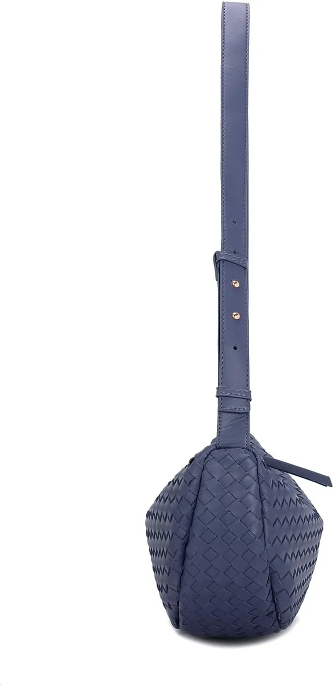 E Woven Crescent Shoulder Bag for Women with Adjustable Strap