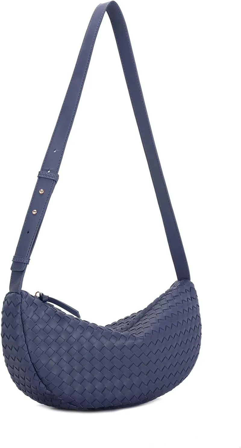 E Woven Crescent Shoulder Bag for Women with Adjustable Strap