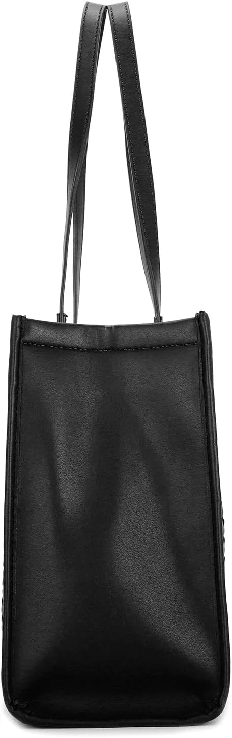 E Woven Pattern Tote Bag for Women Vegan Leather Top Handle Handbag