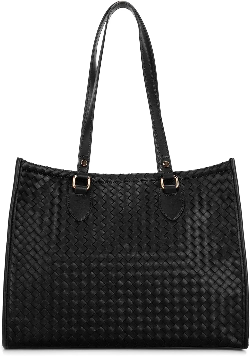 E Woven Pattern Tote Bag for Women Vegan Leather Top Handle Handbag