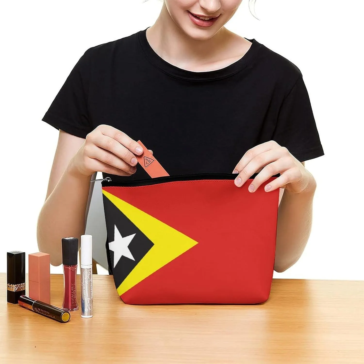 East Timor Flag Portable Cosmetic Organizer Bag Travel Makeup for Women
