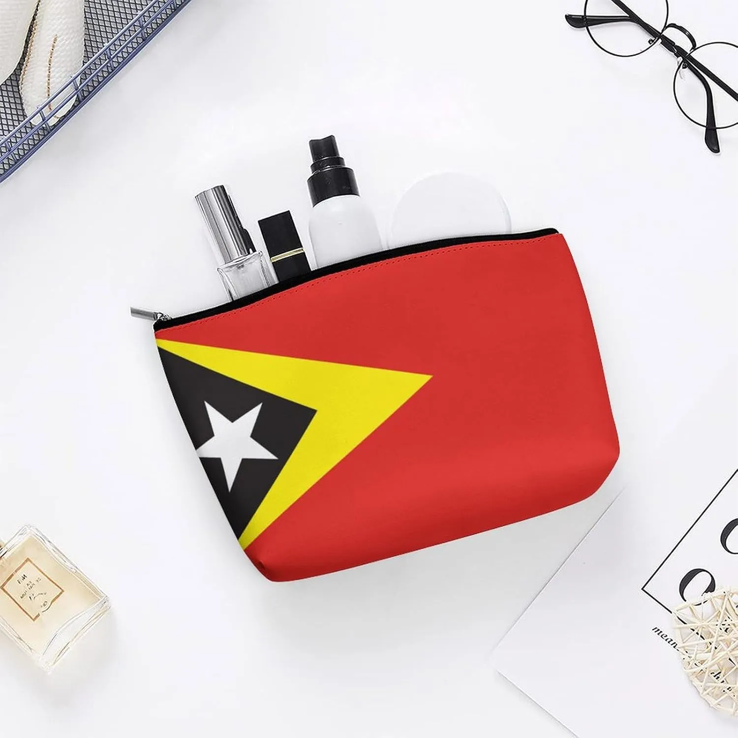 East Timor Flag Portable Cosmetic Organizer Bag Travel Makeup for Women