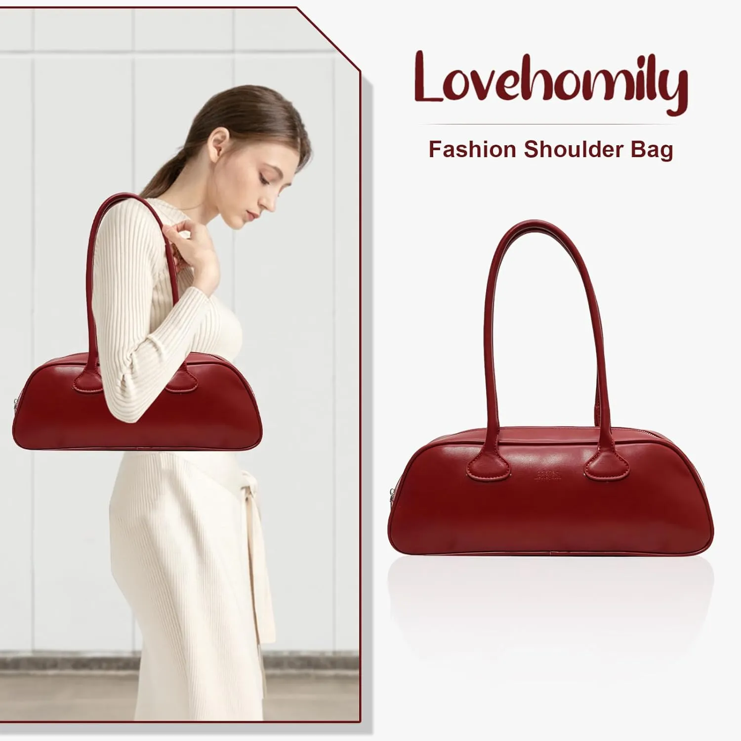 East West Bag, Women Fashion Shoulder Bag Large Capacity PU Leather Small Handbag Solid Color Retro Commuting Bag