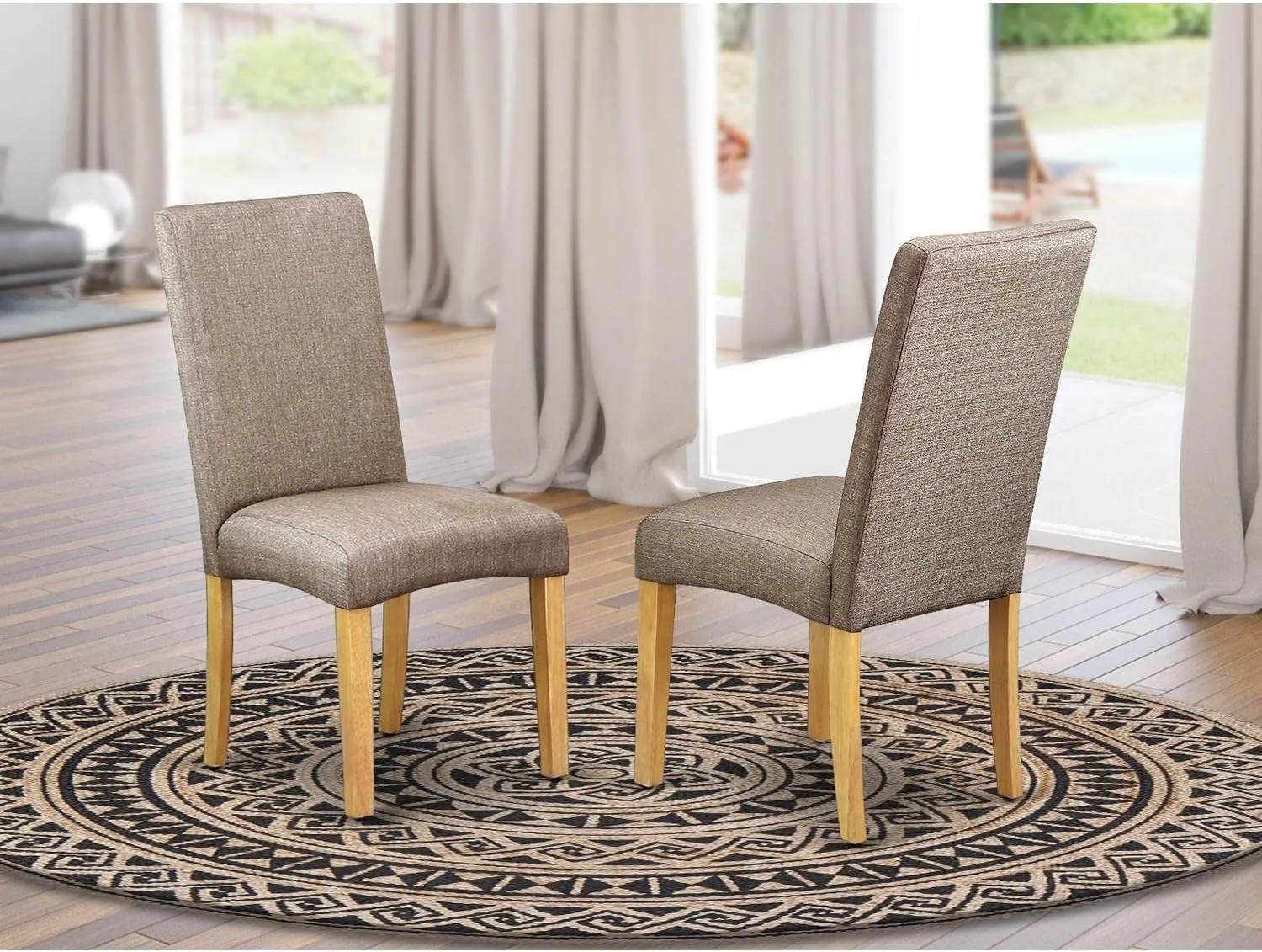 East West Furniture DRP4T16 Driscol Parson Kitchen Chairs - Dark Khaki Linen Fabric Upholstered Dining Chairs, Set of 2, Oak