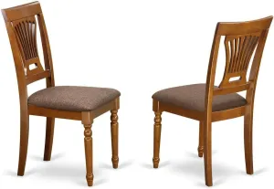 East West Furniture Plainville Dining Room Linen Fabric Upholstered Solid Wood Chairs, Set of 2, Saddle Brown