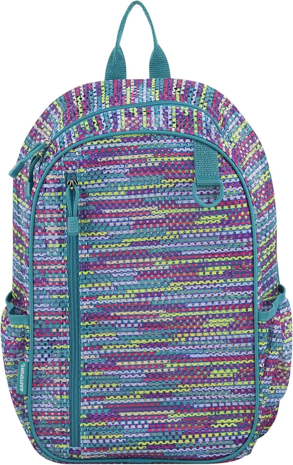 Eastsport Gym Mesh Backpack with Padded Adjustable Straps, Multi Color Striped Mesh/Jamaican Blue Sea Trim and Straps One Size
