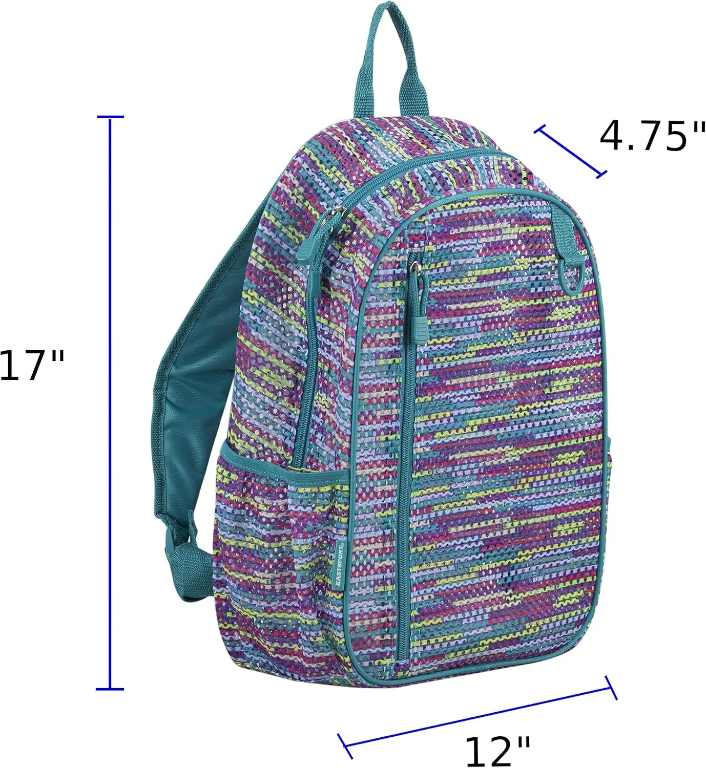 Eastsport Gym Mesh Backpack with Padded Adjustable Straps, Multi Color Striped Mesh/Jamaican Blue Sea Trim and Straps One Size