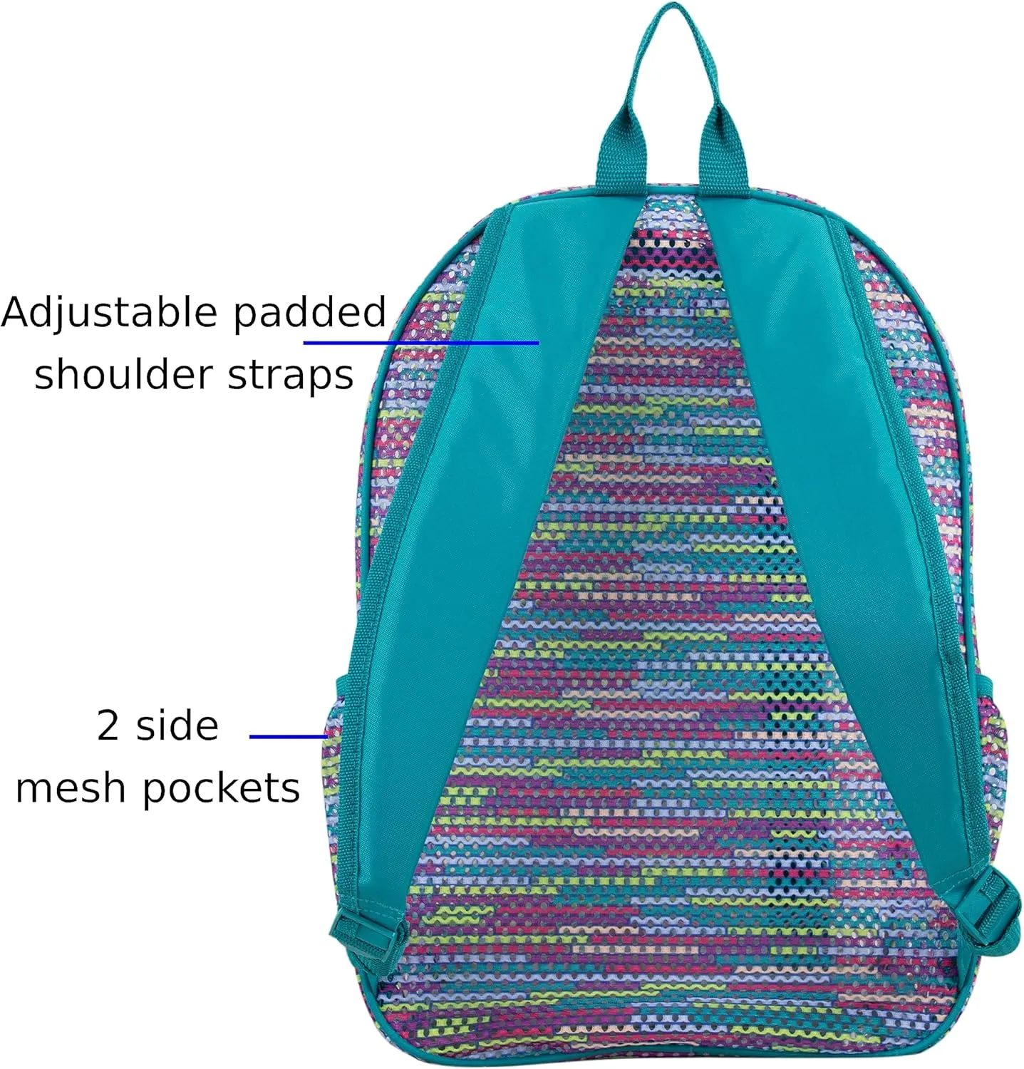 Eastsport Gym Mesh Backpack with Padded Adjustable Straps, Multi Color Striped Mesh/Jamaican Blue Sea Trim and Straps One Size