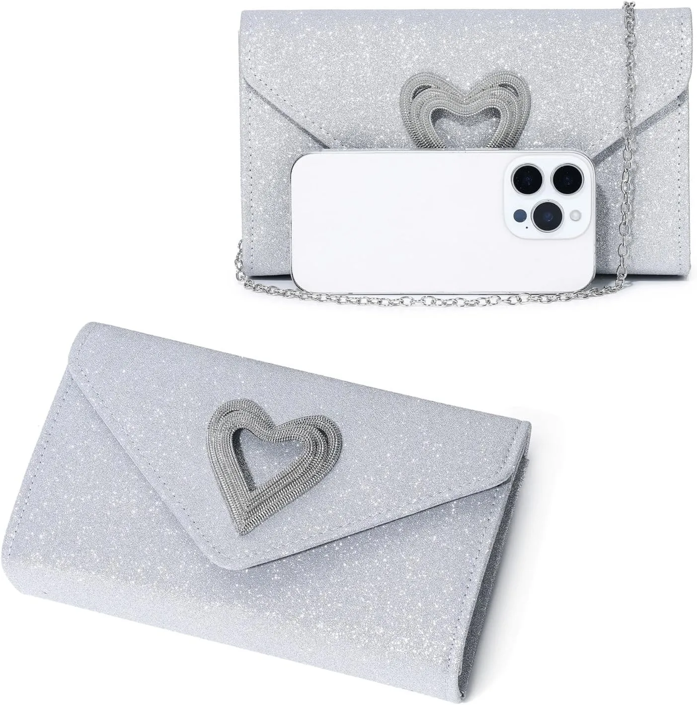 Elegant Heart-Accent Clutch for Women - Sparkly Evening Bag, Ideal for Weddings, Romantic Parties & Formal Events
