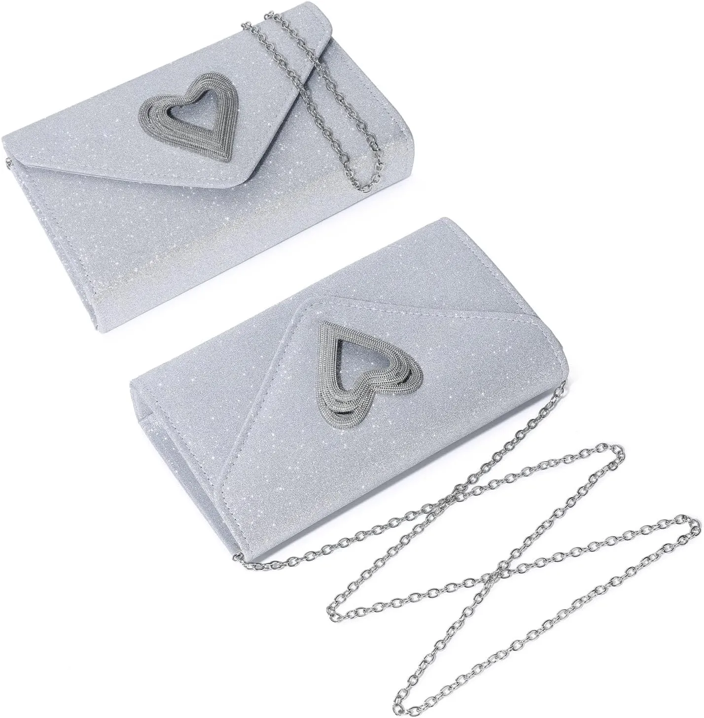 Elegant Heart-Accent Clutch for Women - Sparkly Evening Bag, Ideal for Weddings, Romantic Parties & Formal Events