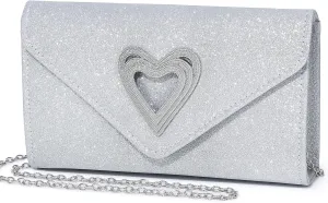 Elegant Heart-Accent Clutch for Women - Sparkly Evening Bag, Ideal for Weddings, Romantic Parties & Formal Events