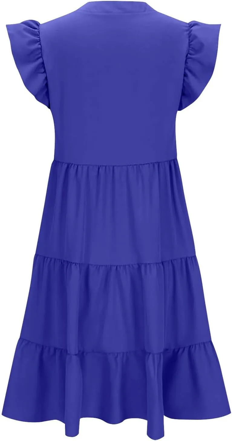 Elegant Multi-Layered Ruffle Side Dress for Women Trendy Round Neck Maxi Skirt Short Sleeve Dresses Vacation Beach